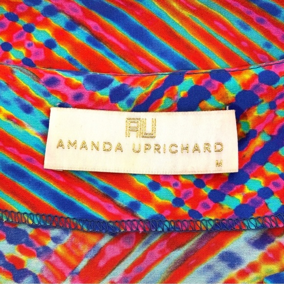 Amanda Uprichard Colorful Abstract Print Popover Silk Blouse Multicolor Medium - Picture 10 of 11